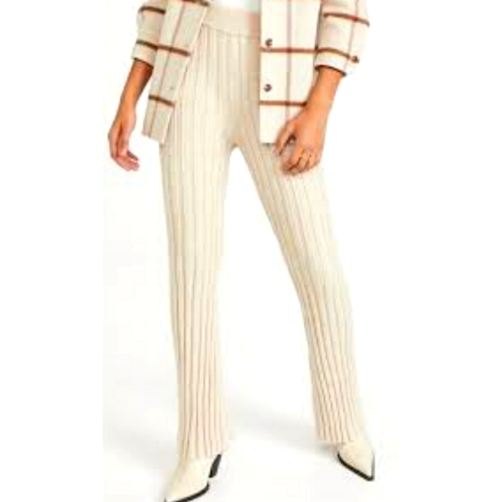 Anine Bing Val Ribbed Wool Pant Oatmeal Cream Flare Boot Leg Loungewear